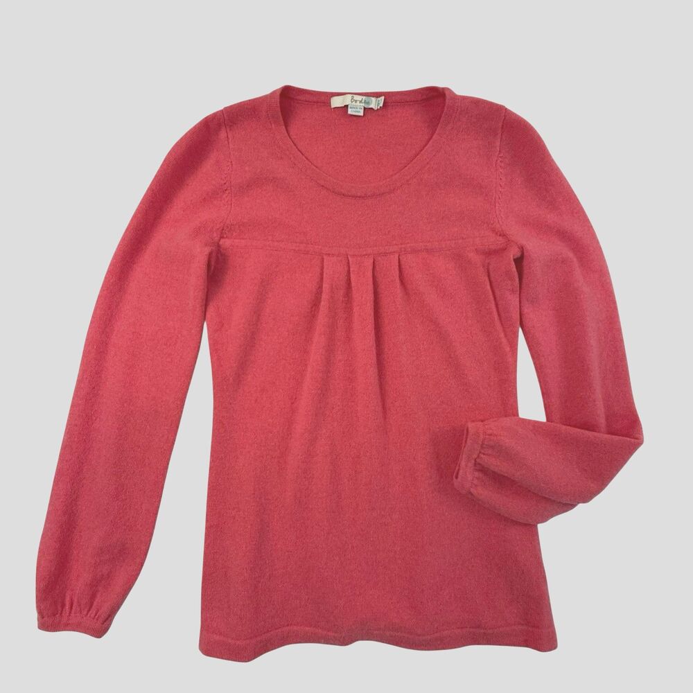 Boden Cashmere Sweater Women 4 Pink Coquette Softgirl Pleated Long Sleeve